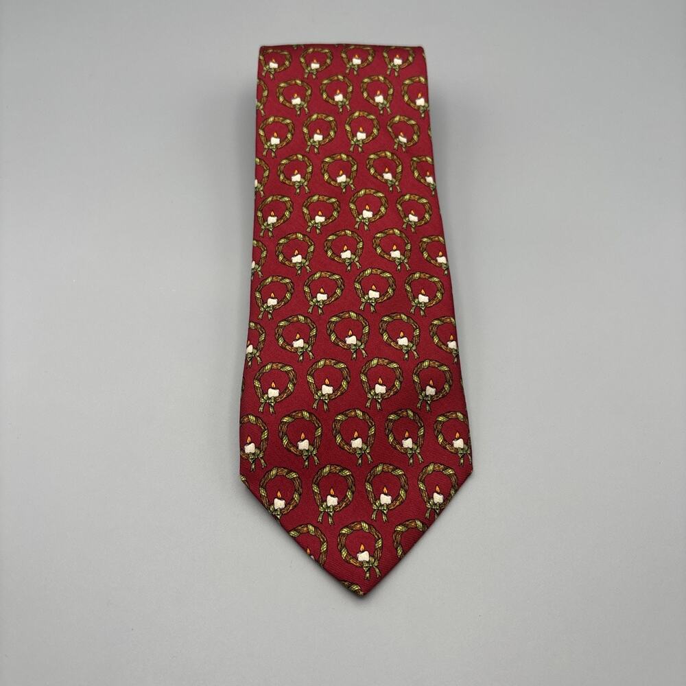 Brooks Brothers Makers Silk Christmas Holidays Wreath Tie Made in USA Red